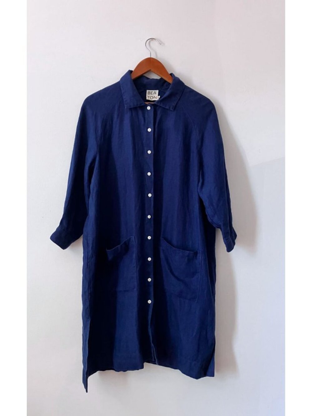 Beaton Linen Raglan Coat Dress Navy Size Medium